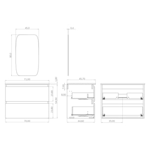 Ensemble de salle de bain IRONA 2C, 70cm, comprend lavabo et miroir