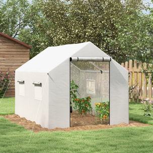 Serre de jardin tunnel 6 m² porte 4 fenêtres acier galvanisé PE blanc