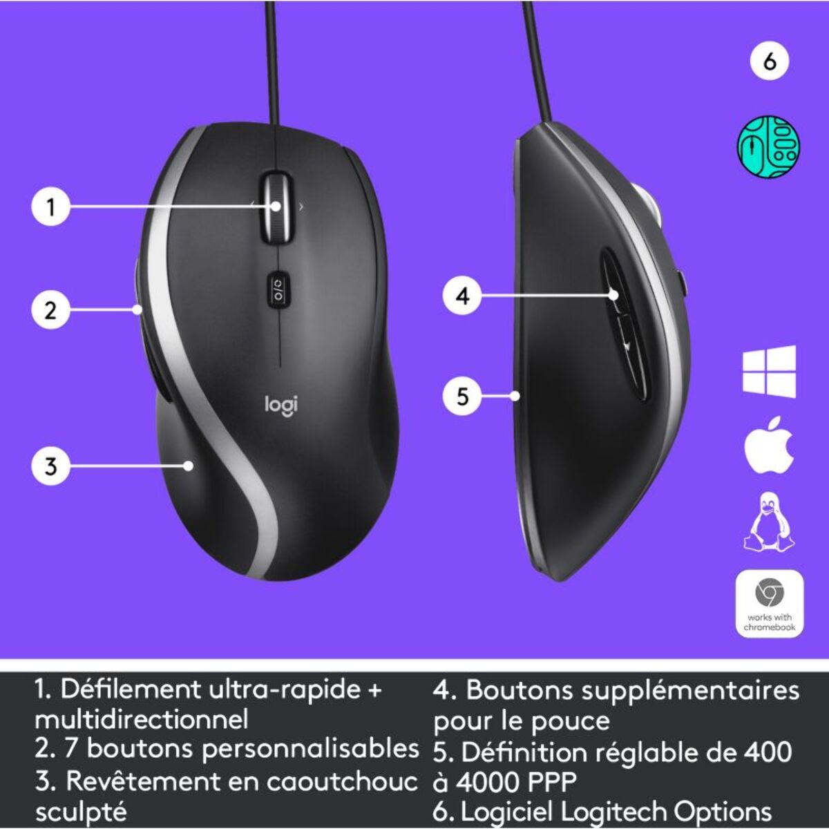 Souris filaire LOGITECH M500s Advanced Corded Mouse