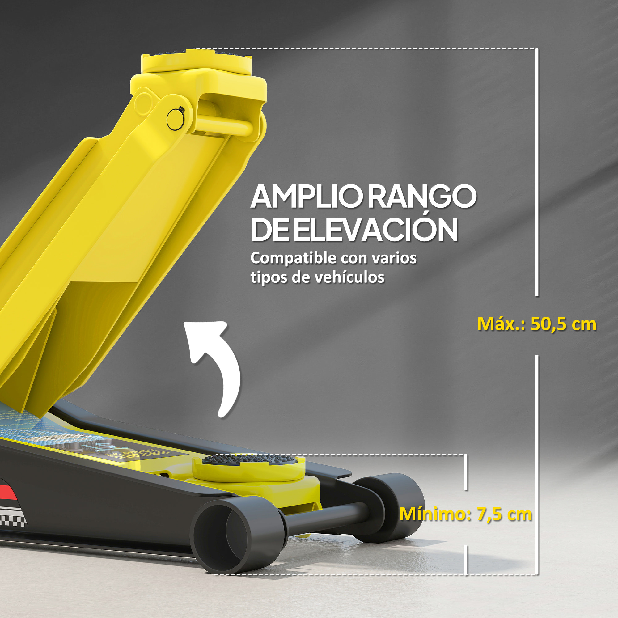 Gato Hidráulico para Coche 3T, Altura de Elevación 75-505 mm, Gato Elevador Hidráulico con Perfil Bajo, Bomba de Doble Pistón con Doble Elevación de Subida, Mango de Aluminio Ruedas para Garaje