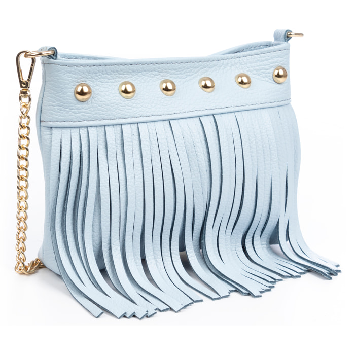 Bedulita Borsa a tracolla Donna. Pelle autentica Dollaro con frange e dettagli metallici.