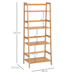 Estantería de 4 Niveles Librería de Bambú 48x30x119cm