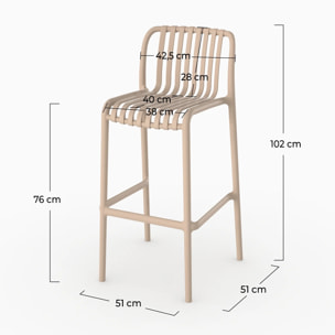 Lot de 2 chaises de bar de jardin 76 cm en plastique beige - Duli