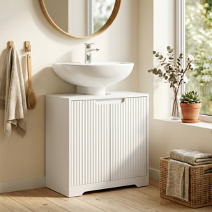 Mueble Bajo Lavabo, Mueble de Baño con Puertas de Cierre Suave y Diseño Acanalado, 2 Estantes, para Lavabo con o sin Pedestal, 60x30x60 cm, Blanco