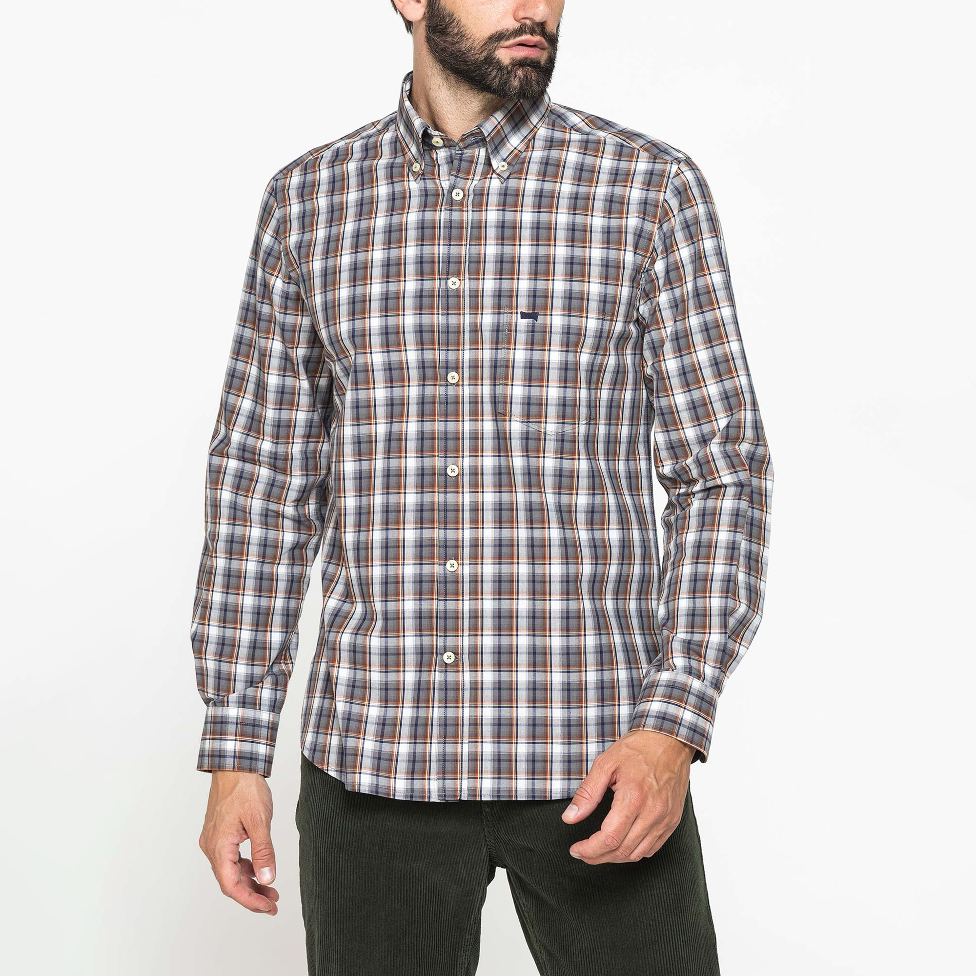 CAMICIA FANTASIA TINTO FILO CON COLLO BUTTON-DOWN