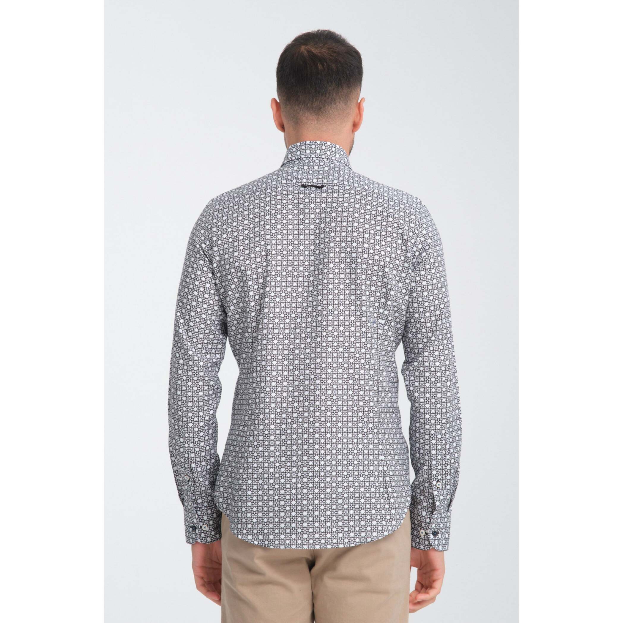 Camicia Uomo Botton Down Slim Oxford Stampato Bianco/Nero