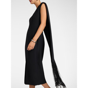 Elena Mirò - Vestido largo en enver satin con flecos - Negro