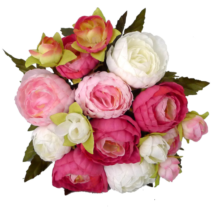 Bouquet Ranuncoli Con 12 Fiori. Altezza 25 Cm - Pezzi 4 - 17X25X17cm - Colore: Rosa - Bianchi Dino - Fiori Artificiali