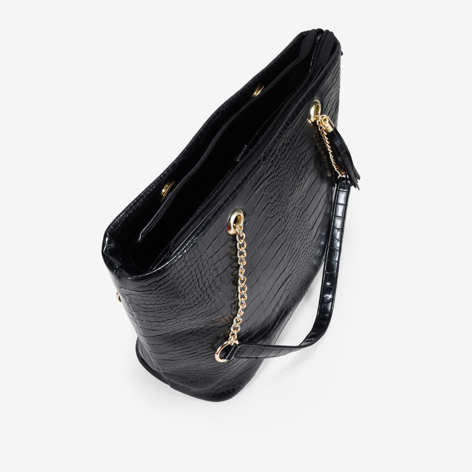 Bolso shopper negro efecto cocodrilo para portátil