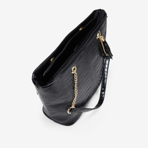 Bolso shopper negro efecto cocodrilo para portátil