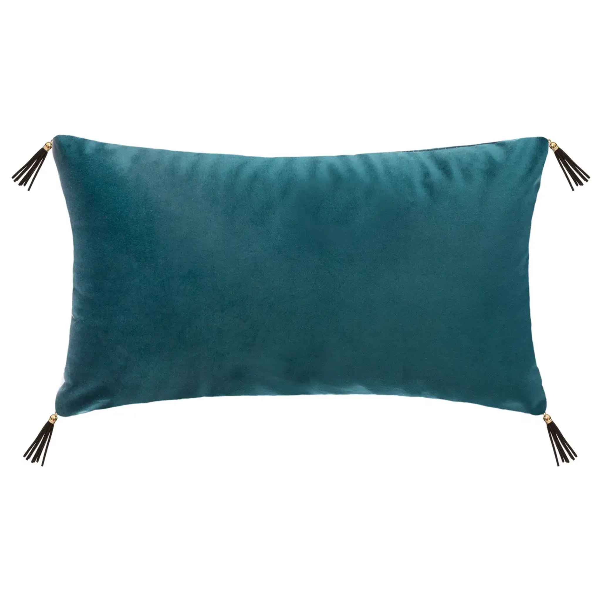 Coussin "Feuille" en velours brodé - bleu canard 30x50 cm