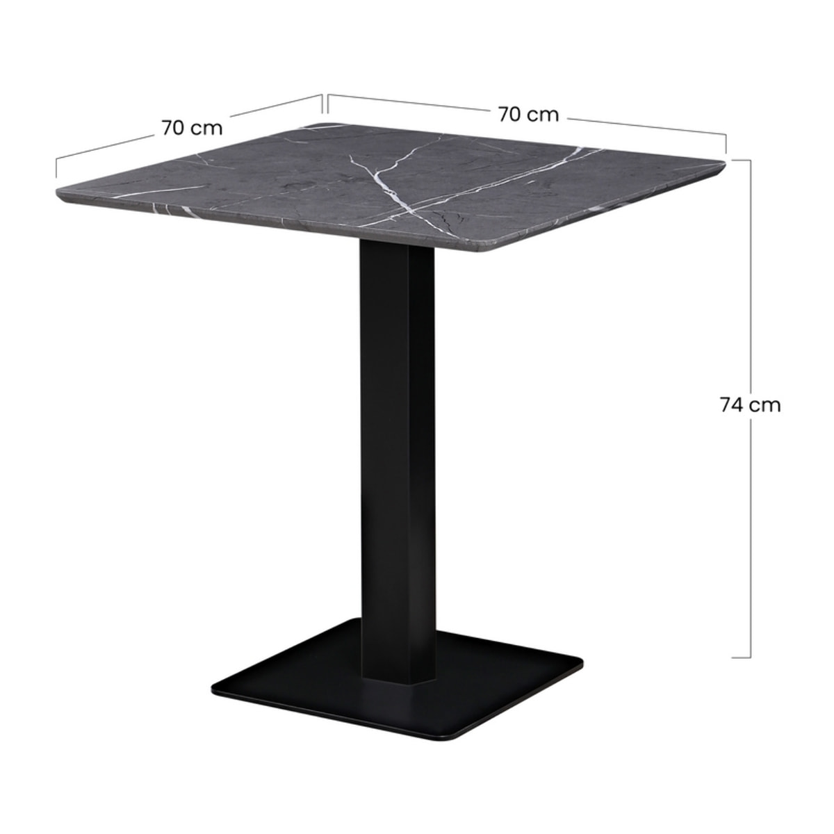 Tavolo quadrato con top marmo grigio scuro70x70x74 cm - Jago
