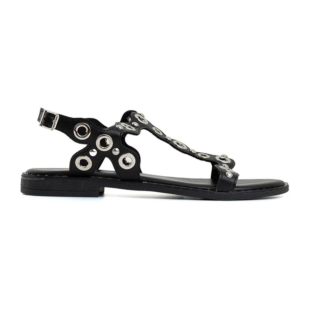 Sandalo flat con borchie traforate - NERO