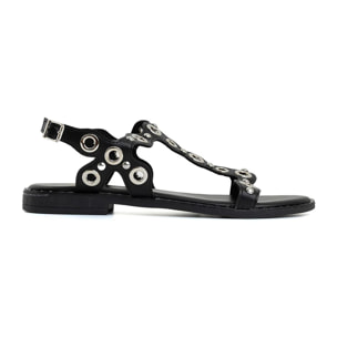 Sandalo flat con borchie traforate - NERO