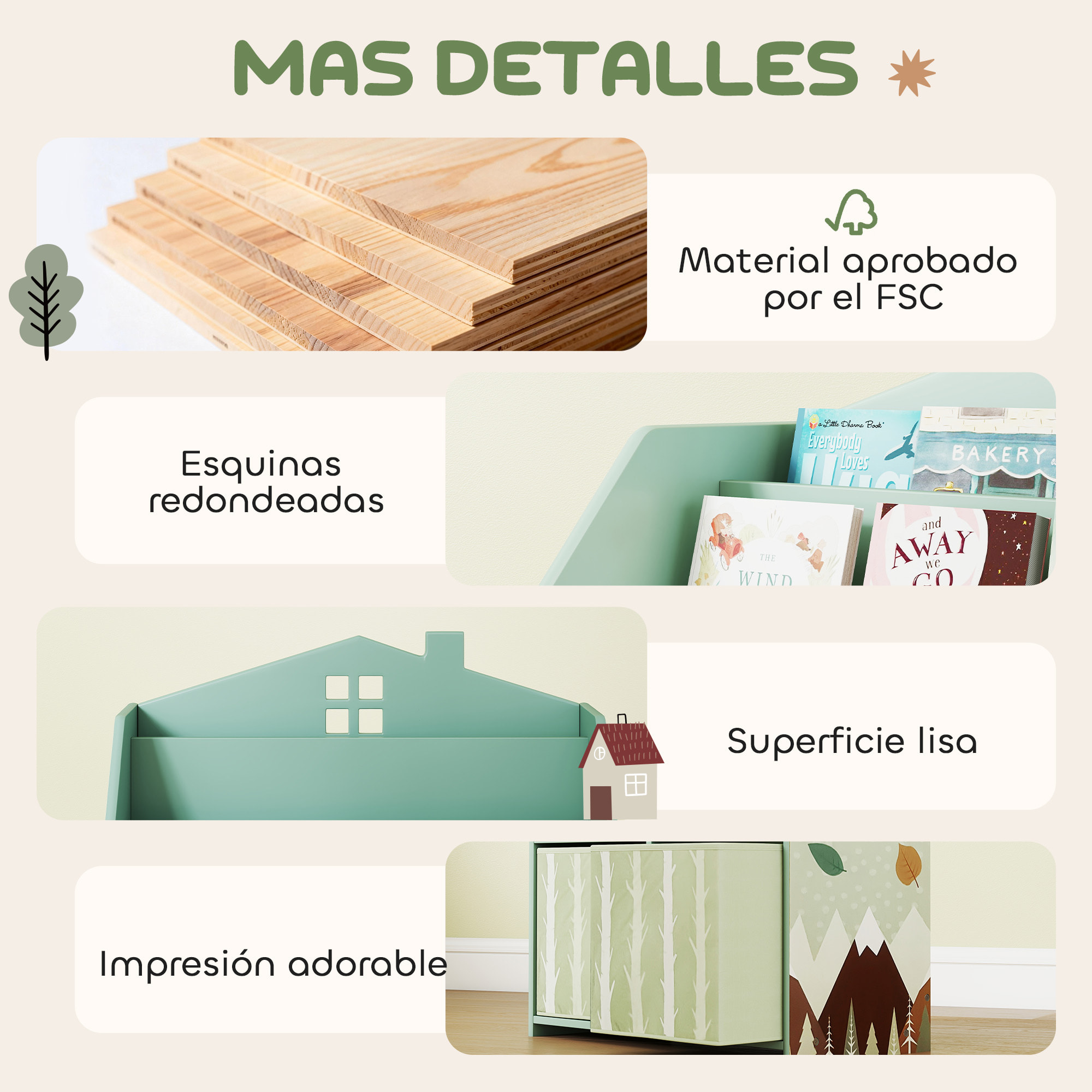 Estantería Infantil para Juguetes con Cajones de Tela, Estantes Abiertos, Diseño de Ositos, Organizador de Juguetes para Dormitorio, Sala de Juegos, Guardería, Verde