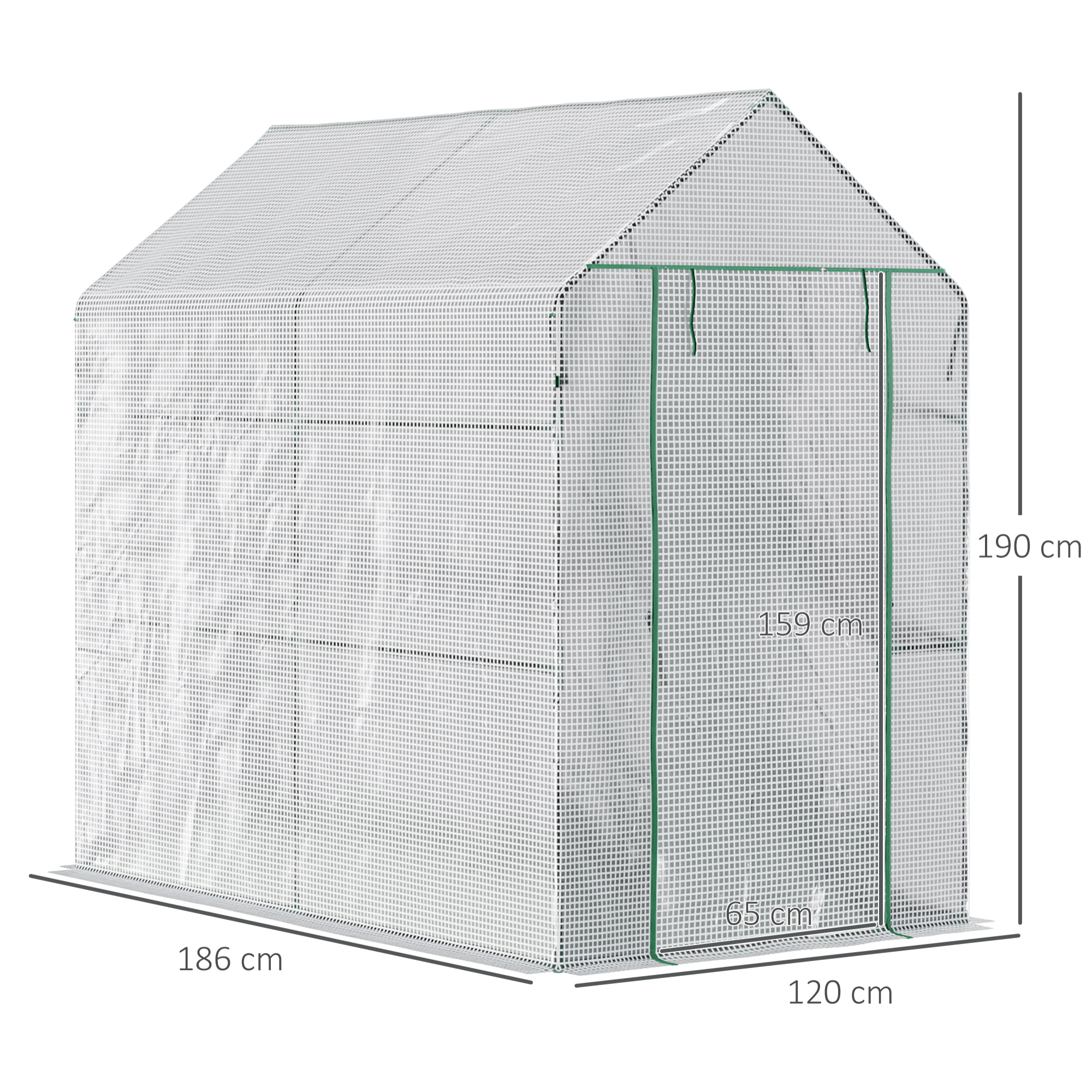 Invernadero de Jardín Vivero Casero con 4 Estantes Puerta Enrollable Cubierta de PE 140g/m² y Marco de Acero para Cultivos Plantas Macetas Flores 120x186x190 cm Blanco