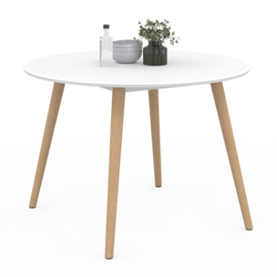Table à manger ronde Stacy bois et blanc Ø110cm