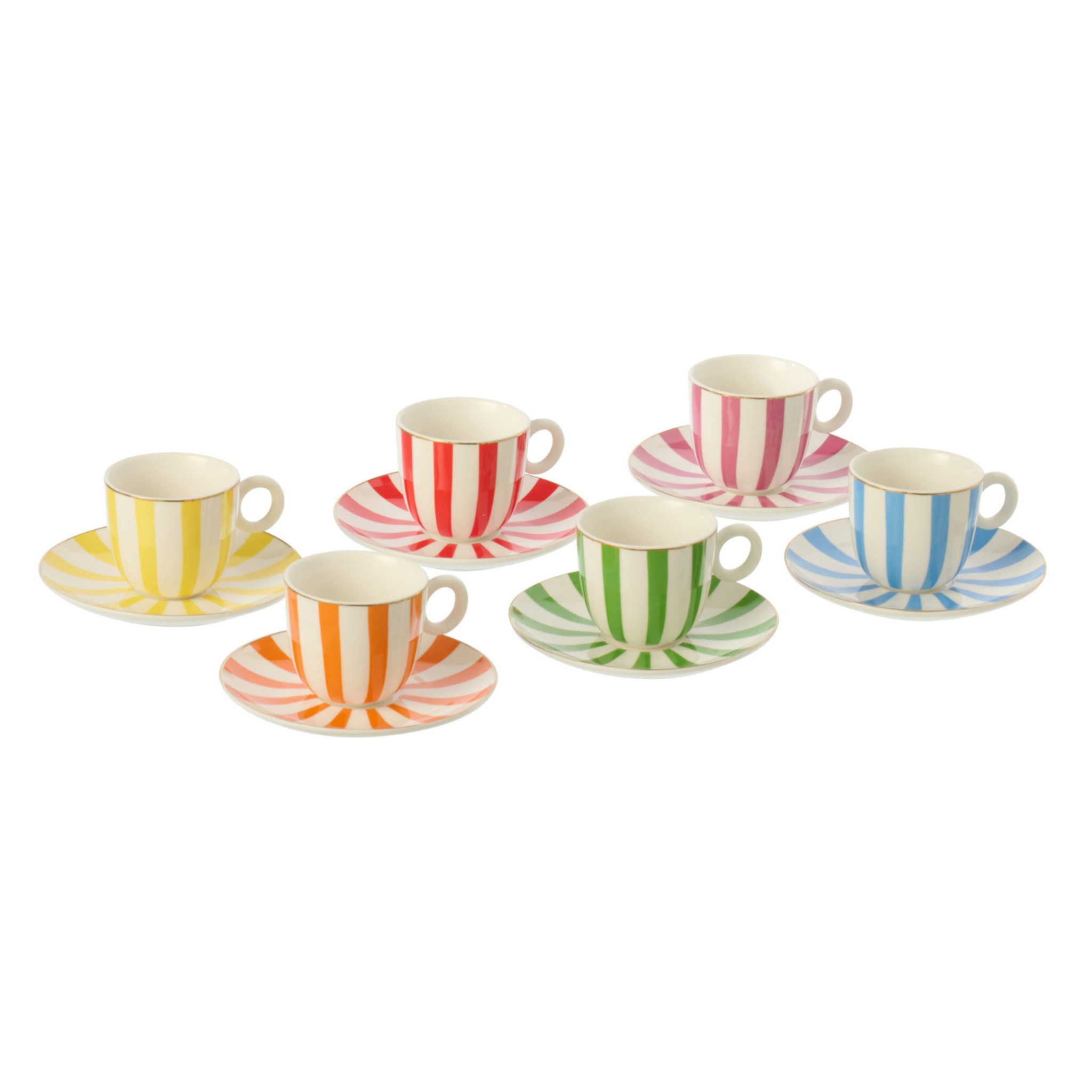 J-Line Tasse + Sous-tasse - porcelaine - multicolore - small - set de 6