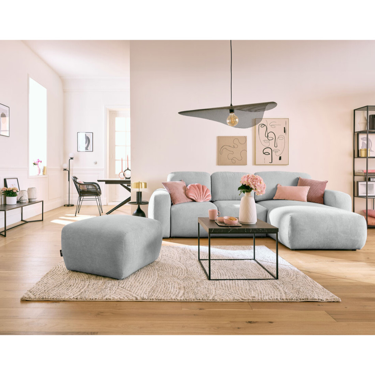 Sorrente - pouf - en tissu texturé - Gris clair