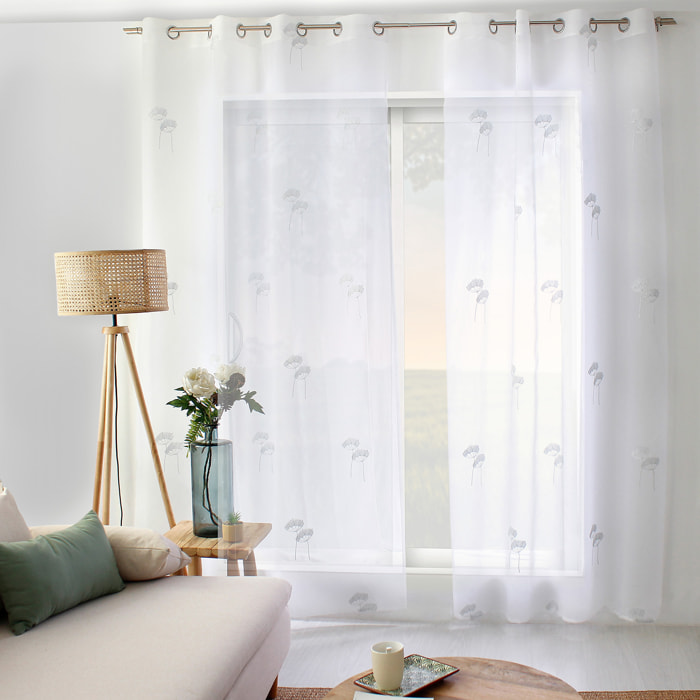 Voilage tamisant aux broderies florales - Gris clair
