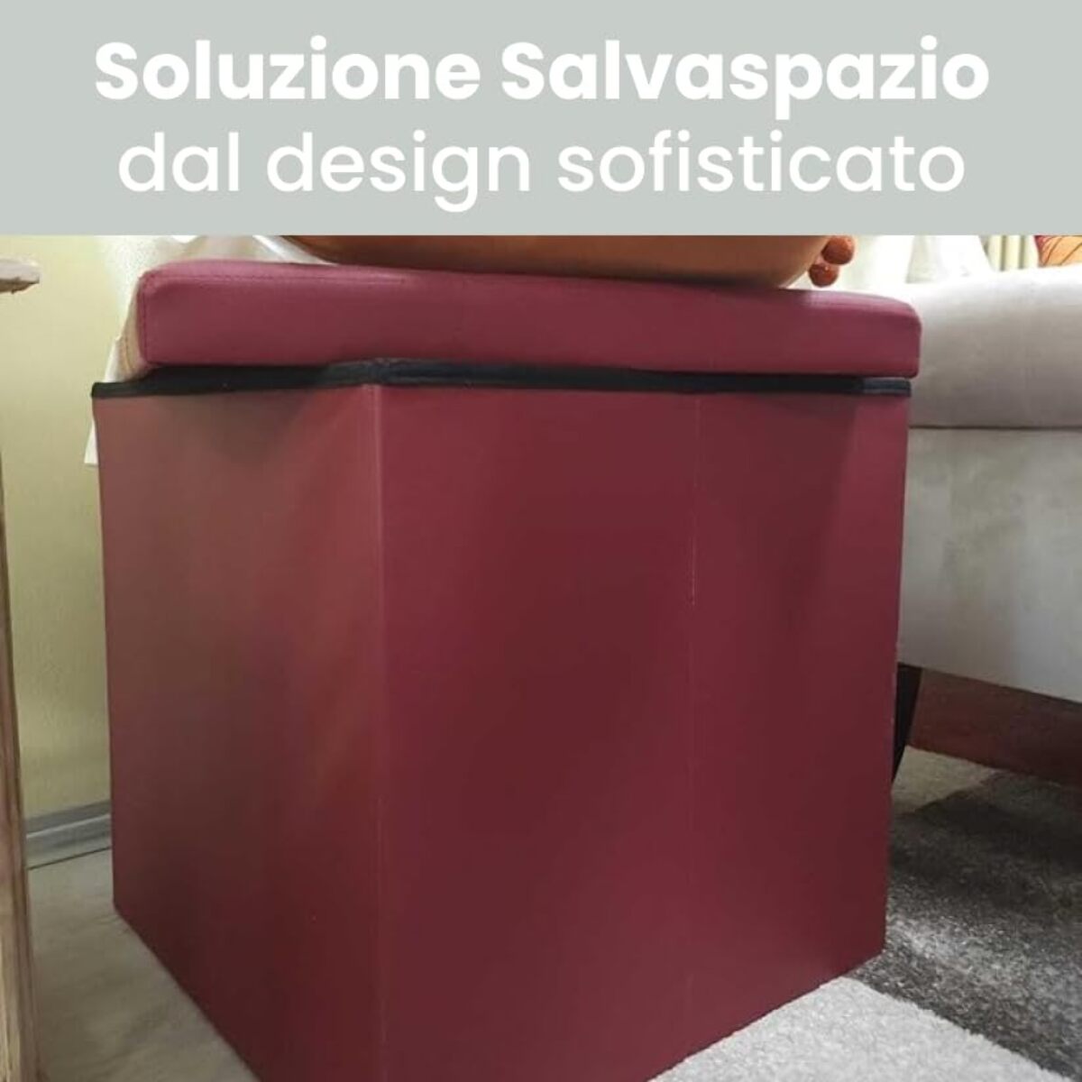 Pouf Contenitore, Puffo per Sedersi, Pouf Poggiapiedi, in Ecopelle, Quadrato, Imbottito, Versatile, Facile da Pulire.