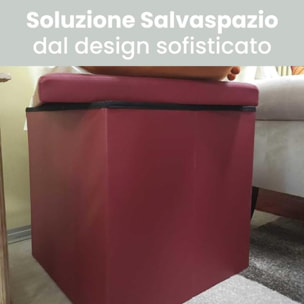 Pouf Contenitore, Puffo per Sedersi, Pouf Poggiapiedi, in Ecopelle, Quadrato, Imbottito, Versatile, Facile da Pulire.