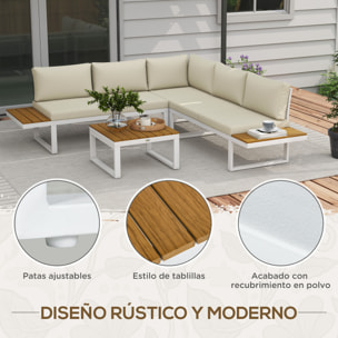 Conjunto de Muebles de Jardín Exterior 4 Piezas Juego de Muebles de Terraza Incluye 2 Sofás Dobles 1 Sofá Esquinero Reclinable y Mesa de Centro con Cojines para Patio Crema