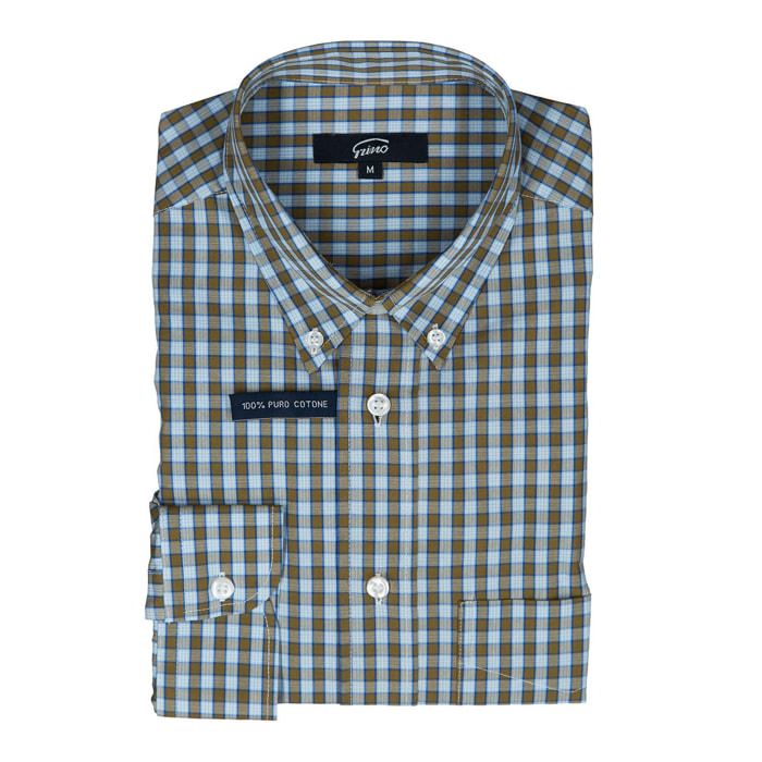 Camicia GRINO quadretto marrone e turchese