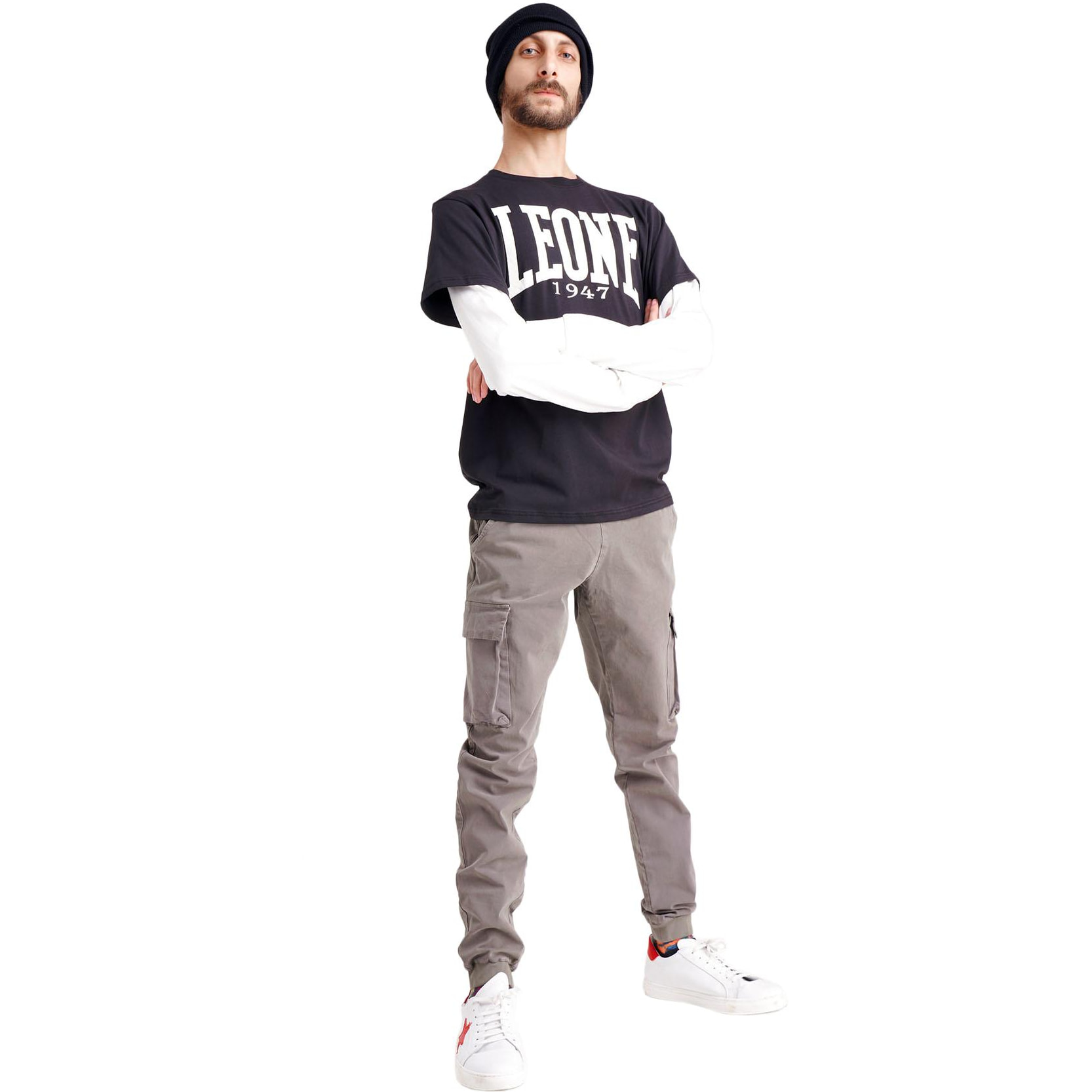 T-shirt bicolore uomo in jersey stretch con manica lunga Basic Big Logo