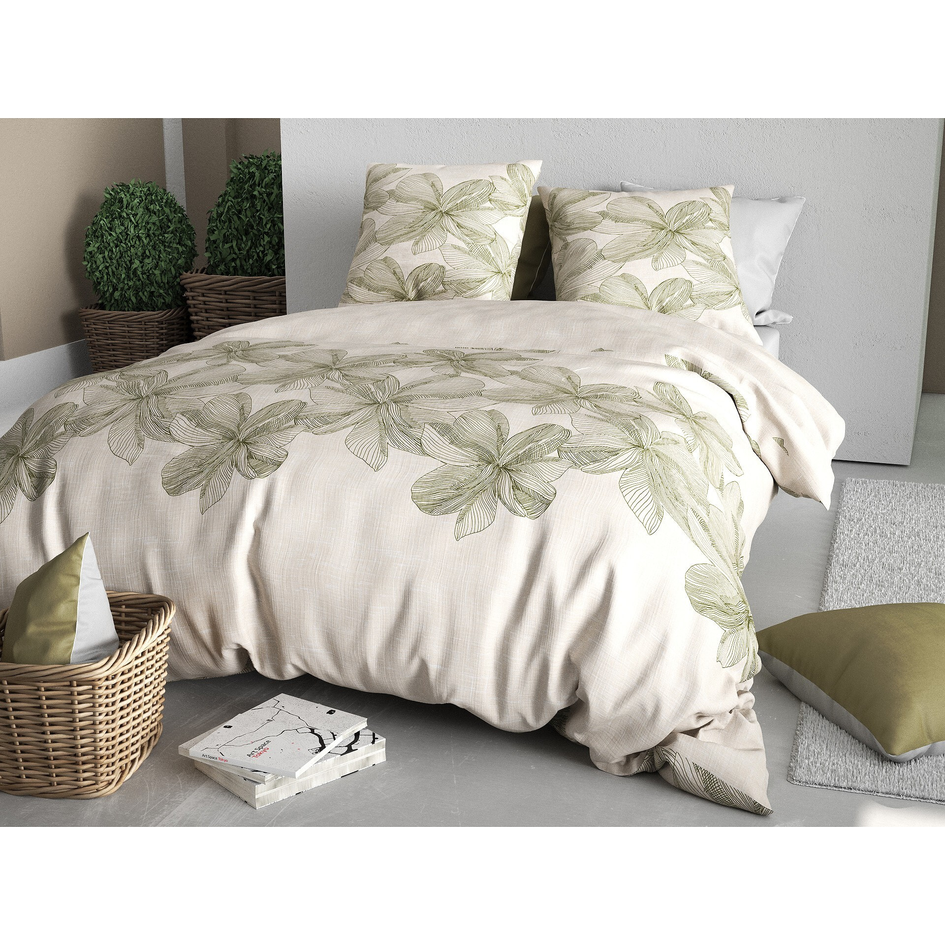 Parure housse de couette imprimée 220x240cm + 2 Taies 100% coton 57fils MILA