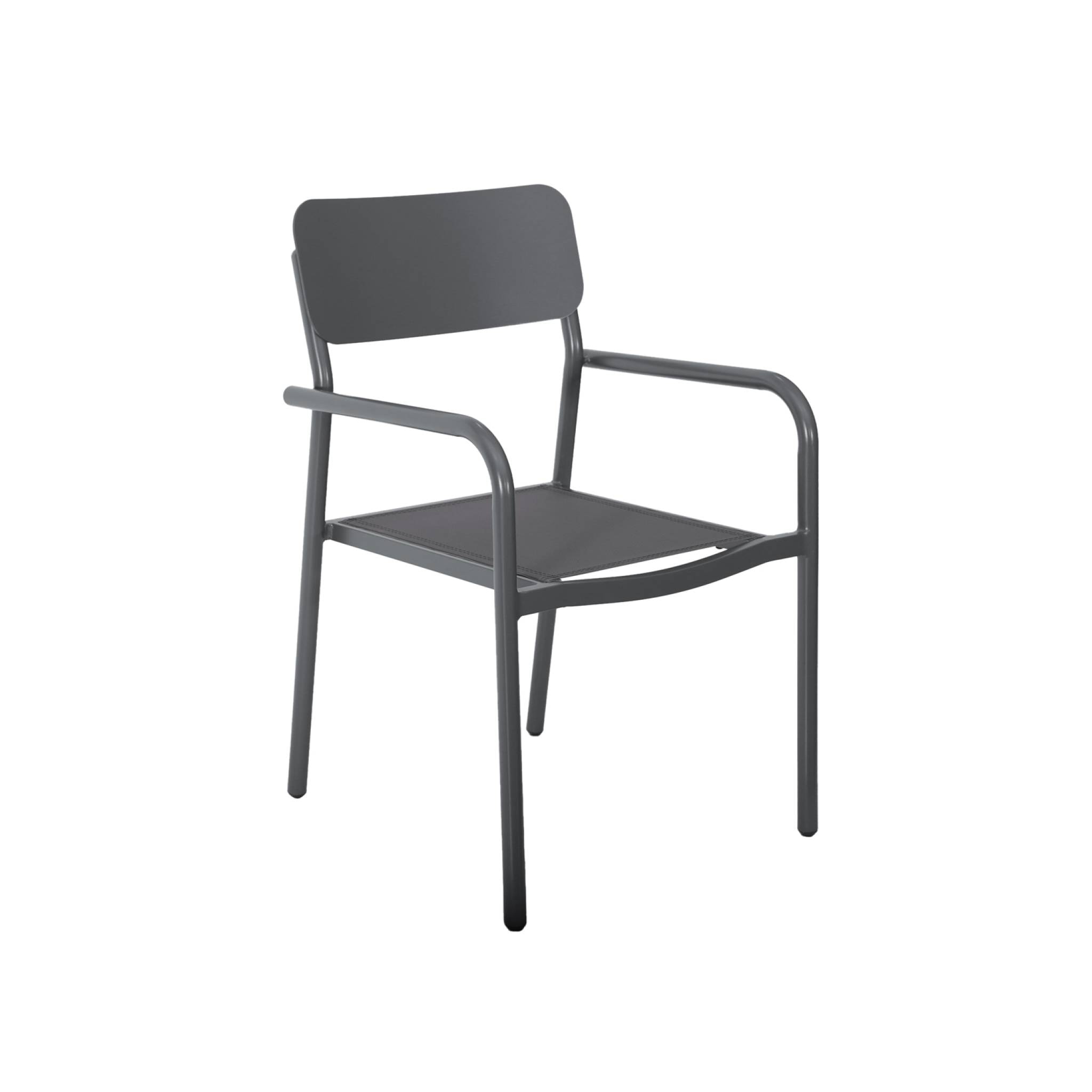 Lot de 4 fauteuils de jardin SAVANNAH empilables aluminium et textilene anthracite. 57.5 x 54 x 86 cm