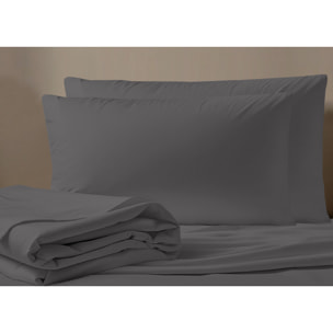 Completo Lenzuola No Stiro In Tinta Unita Con Angolo H.27 cm Colore Antracite