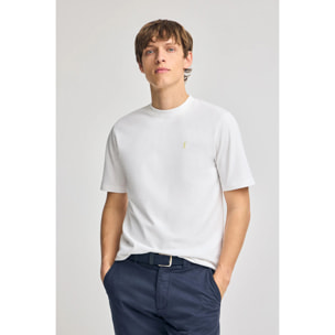 Camiseta blanca de algodón y lino con bordado Rigby Go