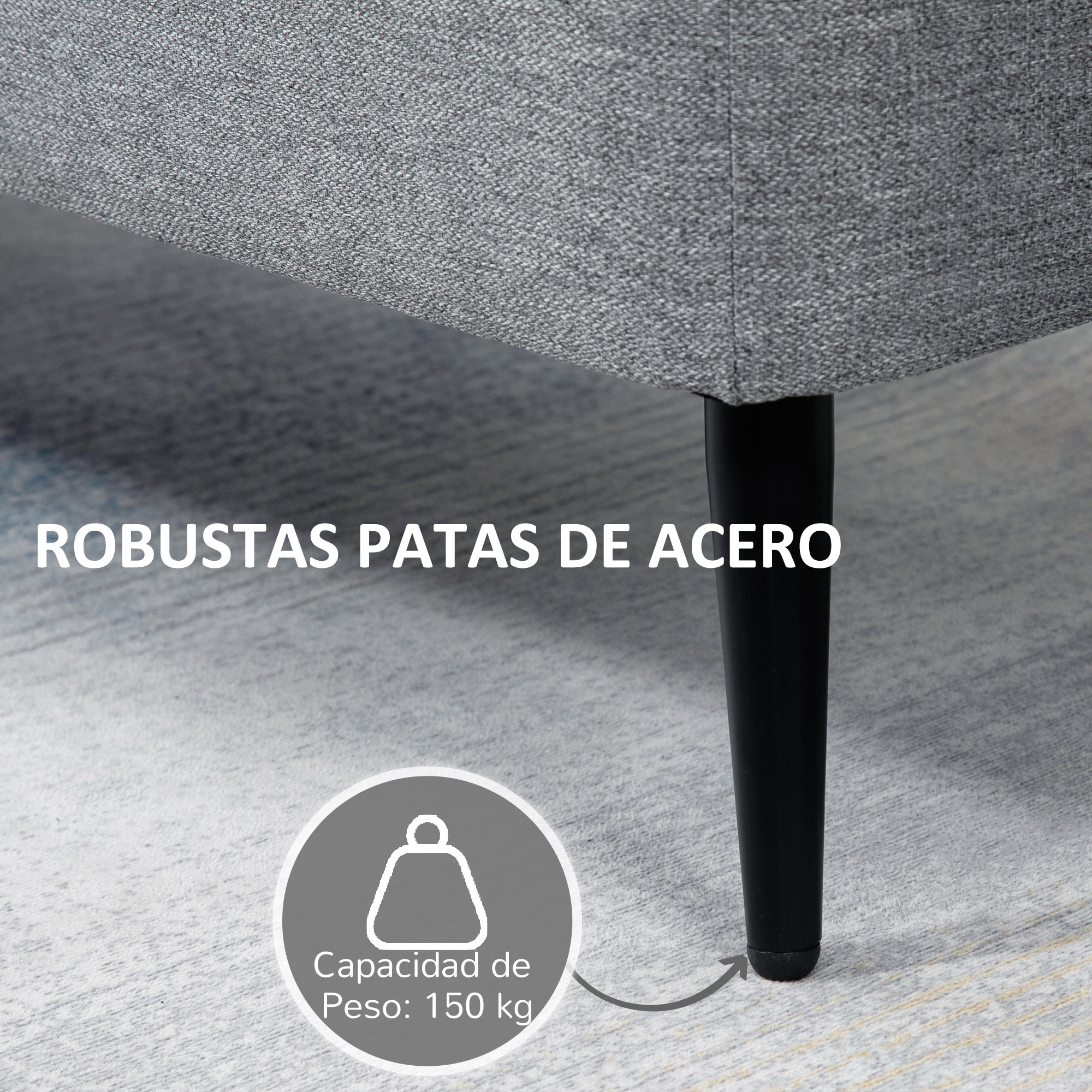 HOMCOM Banco de Almacenamiento Taburete de Almacenaje Tapizado en Lino con Tapa Abatible y Patas de Acero para Dormitorio Salón Entrada Carga 150 kg 102x40x39,5 cm Gris