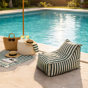 BOLOGNE Pouf d’extérieur rayé vert en tissu déperlant - 100x65x65 cm