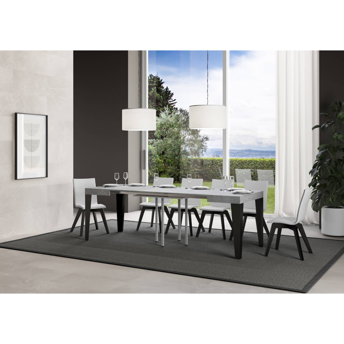 Table Flame Extensible Dessus Ciment 90x90 Allongée 246 cadre Anthracite