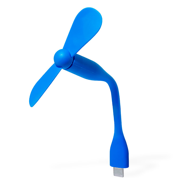 Ventilador flexible compatible con USB-C, con cuello orientable para dirigir el flujo de aire. Compacto, ligero y sin necesidad de baterías, ideal para smartphones, portátiles y baterías externas.
