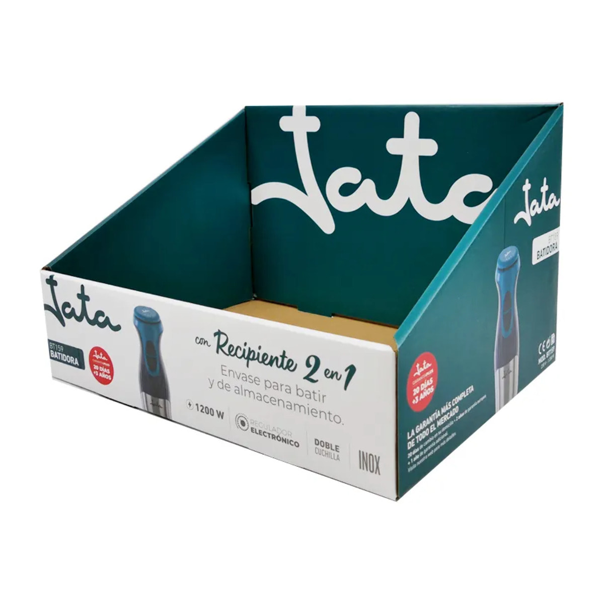 Batidora de mano JATA BT159 de 1200 W. 4 cuchillas. Regulador de velocidad. Brazo desmontable