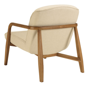 SIXTINE - Fauteuil en tissu beige et bois de teck recyclé