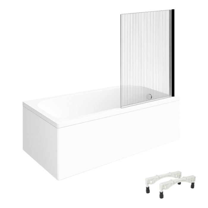 Baignoire droite VILLEROY & BOCH Architectura avec pieds acrylique 140 x 70 cm  + Pare bain droite AURYS Raywall Noir mat