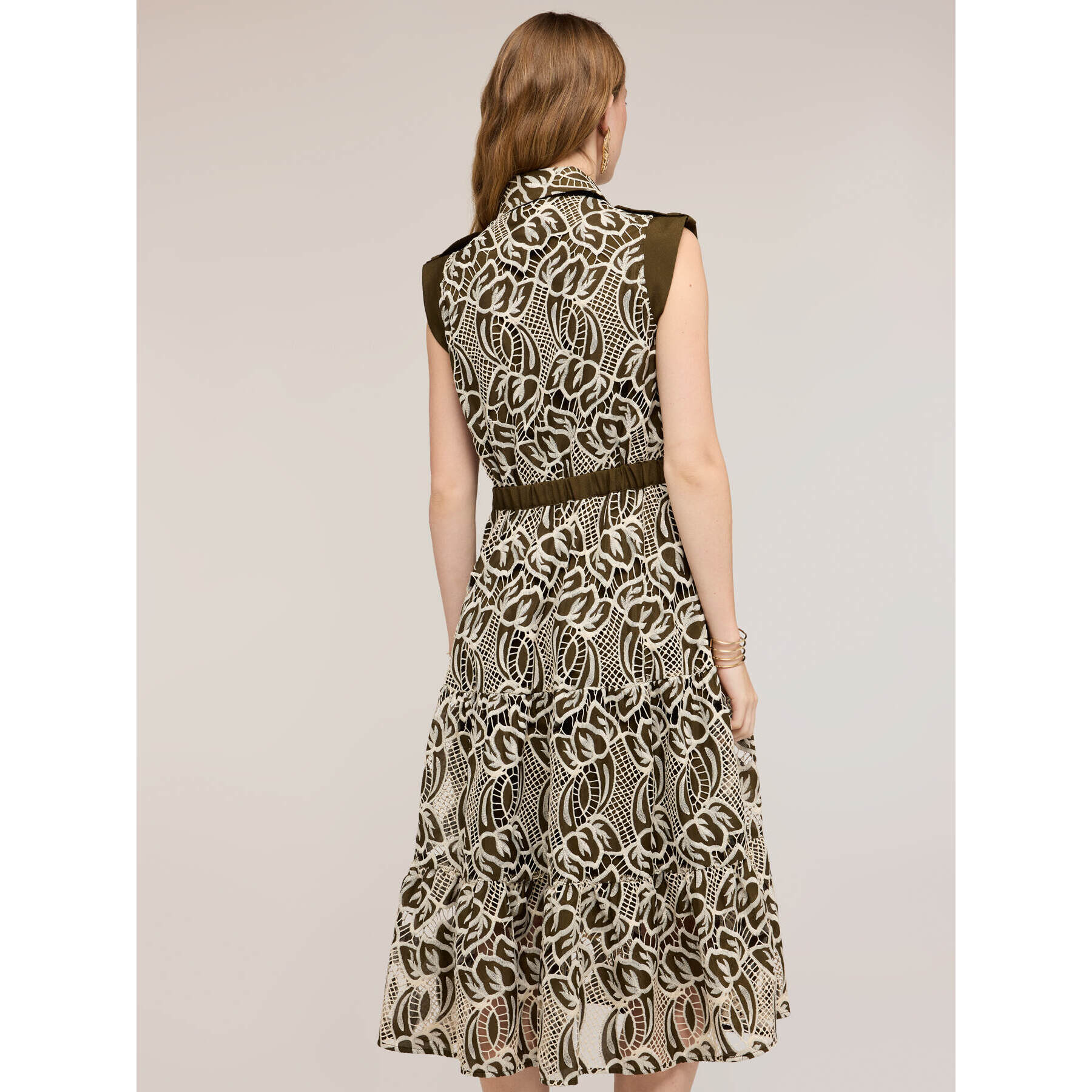 Motivi - Vestido camisero en sangallo - Verde militare