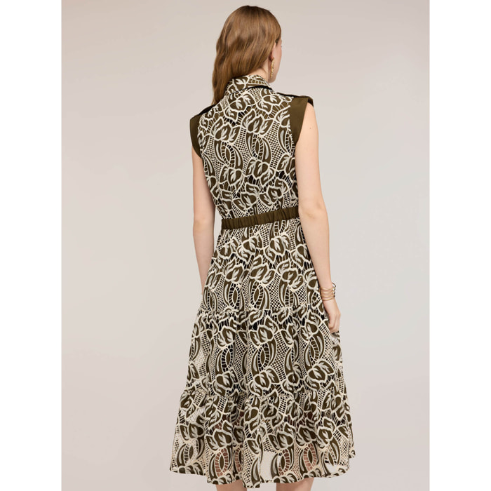 Motivi - Vestido camisero en sangallo - Verde militare