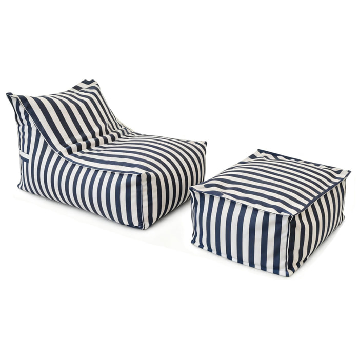 BOLOGNE Ensemble de poufs d’extérieur rayés bleu déperlant et