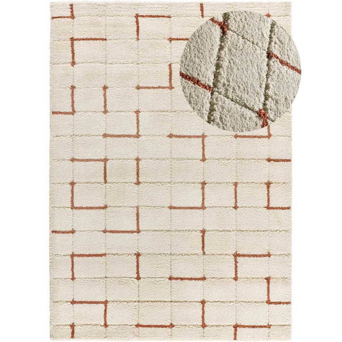 BRENDA Alfombra shaggy geométrica con relieve blanco y motivos caldera, varias medidas disponibles