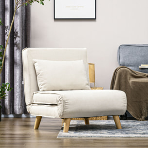 Fauteuil chauffeuse canapé-lit convertible 1 place - coussin inclus - style scandinave tissu beige clair