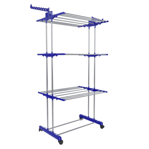 Stendibiancheria A Rotelle Stendino A Torre Verticale In Acciaio E ABS 4 Piani Pieghevole Salvaspazio Con Ali Richiudibile Biancheria Interno Blu