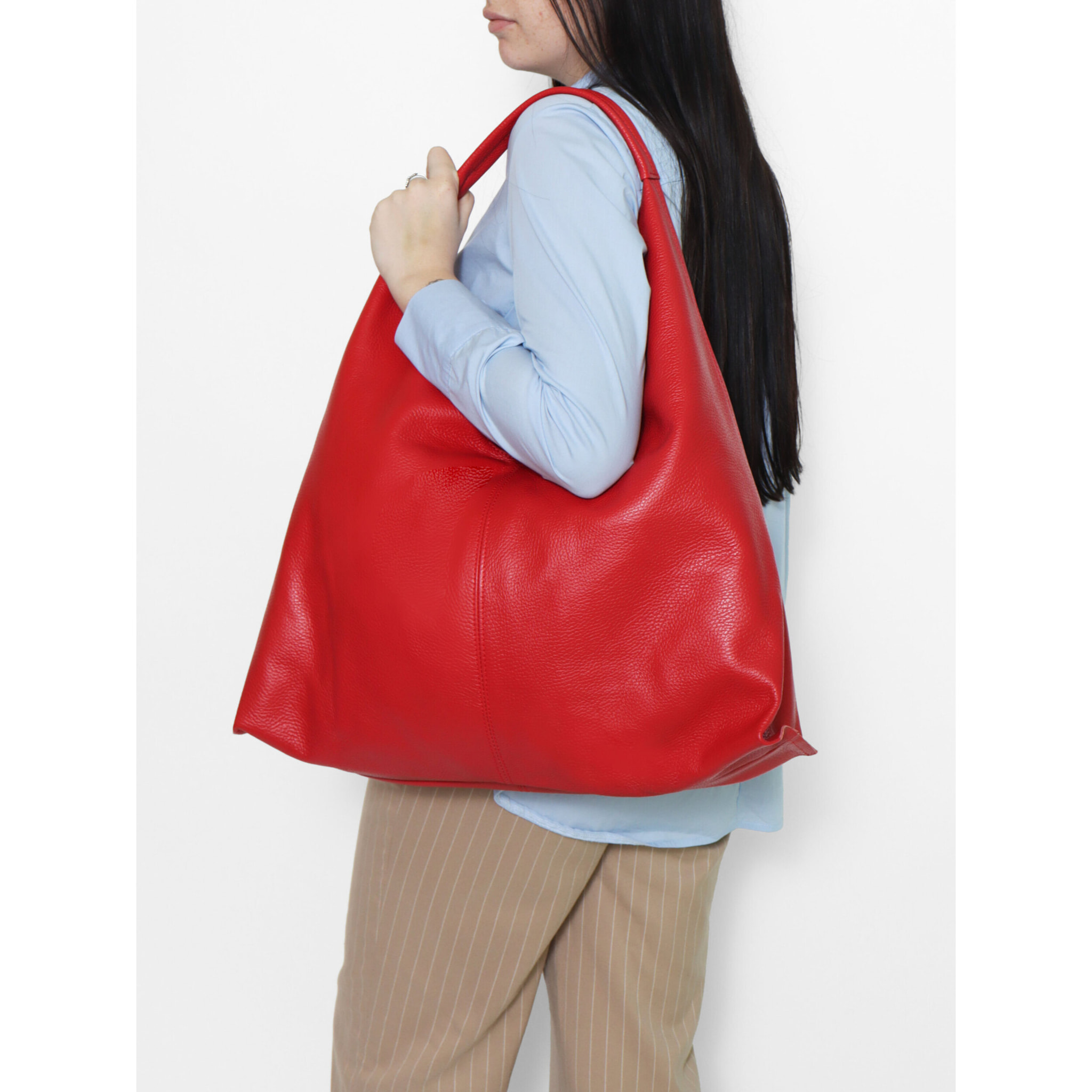 Borsa a sacca da donna In Vera pelle Made in Italy 46x30x12 cm