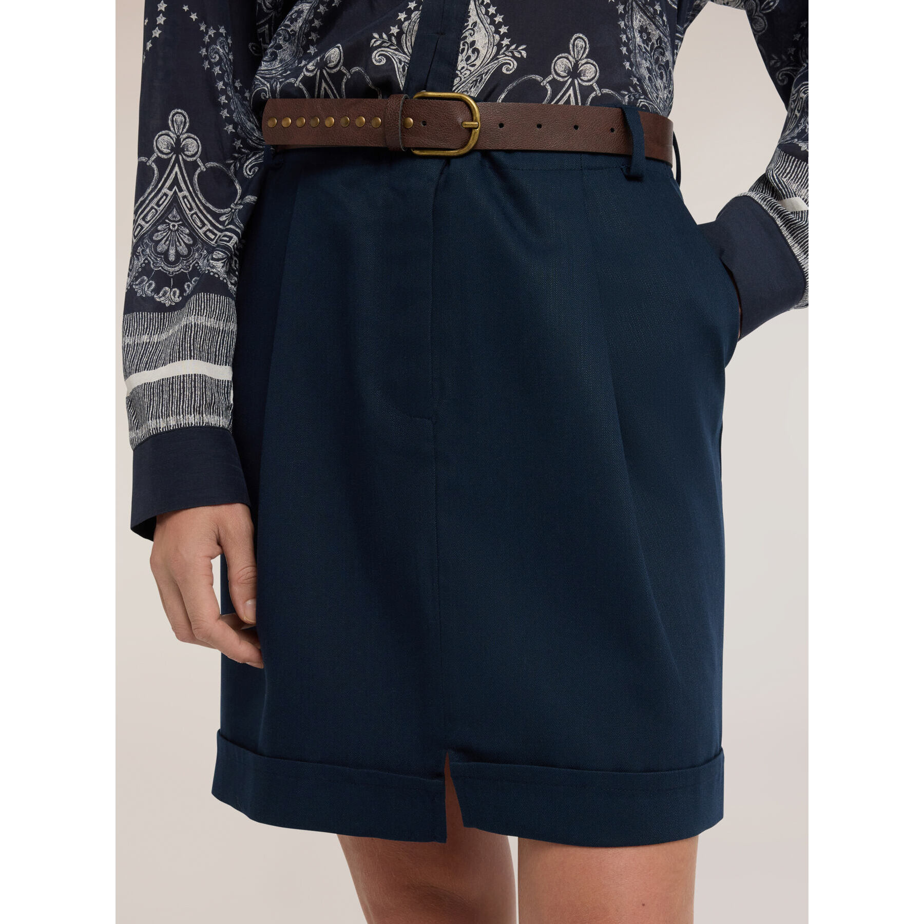 Motivi - Gonna con pince e cintura borchiata - Blu