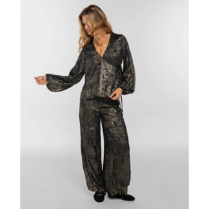 Blusa bordada de lentejuelas con cierre cruzado de mujer