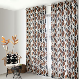 Rideau motif végétal tamisant en coton recyclé - Blanc